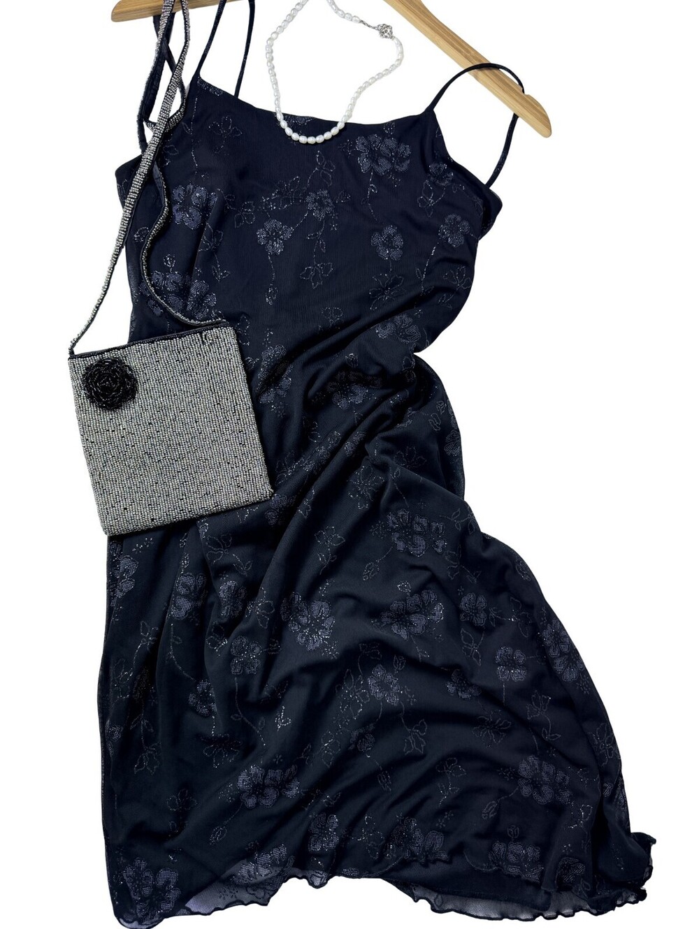 California Concepts Black Floral Burnout Slip Midi Dress Small